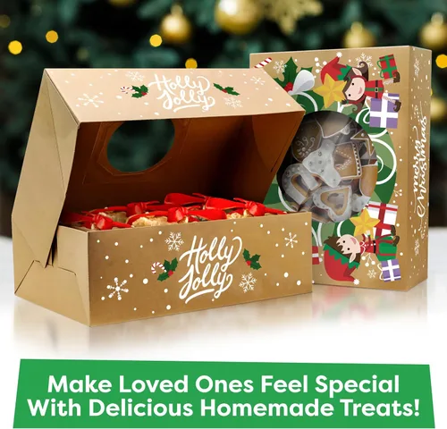 Vista 6 de Cajas de galletas navideñas para regalar, 12 latas de galletas navideñas de papel kraft con tapas, cajas resistentes de Navidad, latas de Navidad
