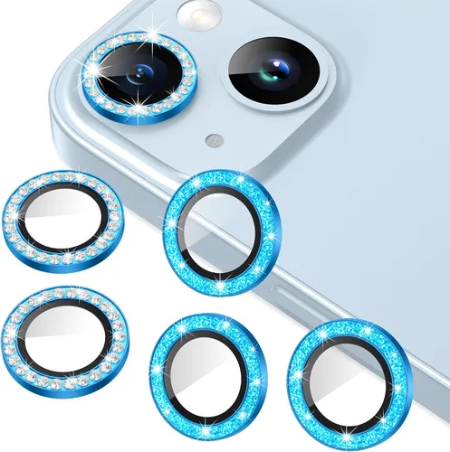 Vista 12 de AGVEE 3+3 Protector de Lente de Cámara para iPhone 14 6.1" / 14 Plus 6.7", Diamante Brillante y Anillo de Metal con Purpurina Brillante Vidrio negro