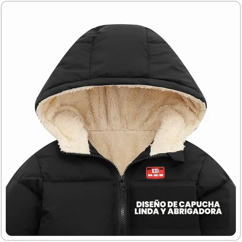 Vista 4 de Abrigo de forro polar para bebé niña de invierno con capucha, chaqueta acolchada para niño pequeño Negro1