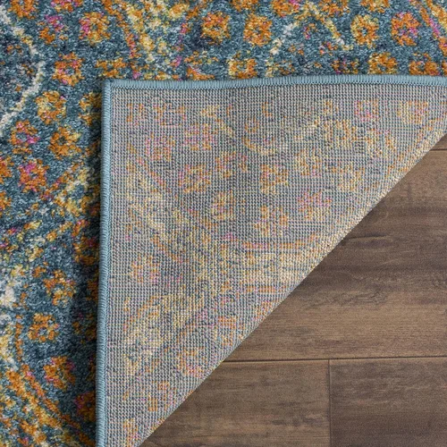 Vista 4 de SAFAVIEH Madison Collection - Alfombra de pasillo, 2 pies 3 pulgadas x 8 pies, azul y naranja, diseño bohemio y chic de enrejado Ogee Trellis que