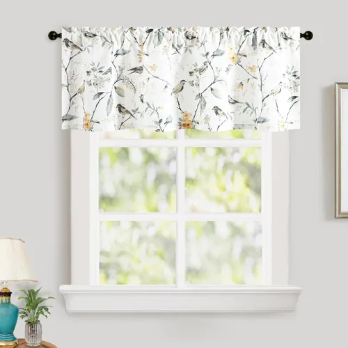 Vista 18 de Leeva - Cortinas pequeñas con estampado de pájaros, 24 pulgadas de largo, conjunto de paneles para ventanas, diseño de estampado de pájaros