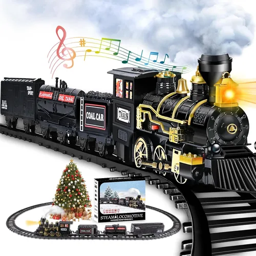 Vista 9 de Juego de Tren para Niños, Juego de Tren de Navidad para Debajo de los Árboles, Juguetes de Tren Eléctrico para Niños y Niñas con Locomotora