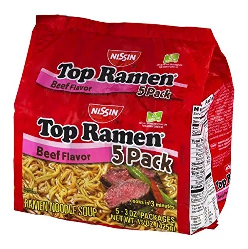 Vista 3 de Nissin Top Ramen - Sopa de fideos con sabor a carne de res, paquete de 5