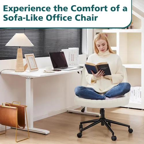 Vista 3 de OLIXIS Silla cruzada con ruedas, silla de tocador, escritorio de oficina en Beige