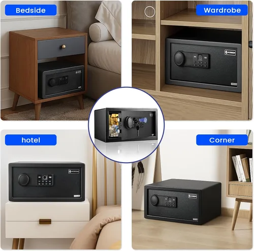Vista 8 de Caja Fuerte Biométrica para el Hogar - (0,78-2,04 pies cúbicos) Caja de Seguridad con Acceso Rápido y Cerradura de Huella Digital, Teclado