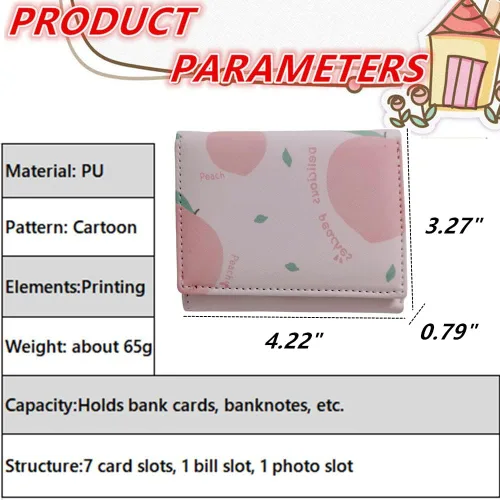 Vista 2 de Dibujos animados impreso PU cartera mujeres monedero tarjeta monedero efectivo, Rosado, Dulce