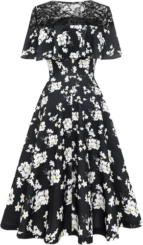 Vista 3 de DRESSTELLS Vestido de té para mujer, vestidos de capa vintage, vestido de cóctel de los años 50
