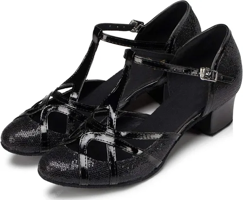 Vista 3 de Minishion Zapatos de salón de salsa con purpurina para mujer con correa en T
