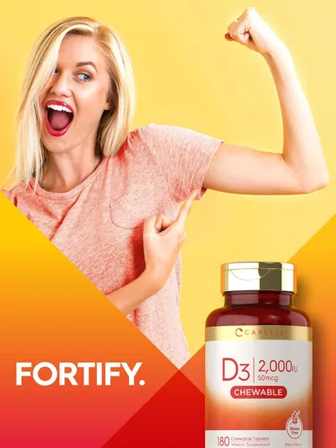 Vista 7 de Carlyle Tabletas masticables de vitamina D3 de 2000 UI (50 mcg) 180 unidades Sabor a bayas Vegetariano, sin OMG y sin gluten