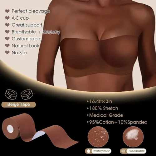 Vista 3 de Aperior Cinta de levantamiento de senos cinta instantánea de pecho para moda con 20 tiras de cinta de doble cara para ropa y cubierta reutilizable