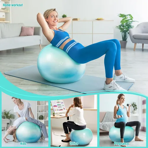 Vista 5 de Sportneer Pelota de ejercicio extra gruesa – Pelota de yoga de 25.6 pulgadas con bomba rápida – Silla de bola de fitness resistente a estallidos