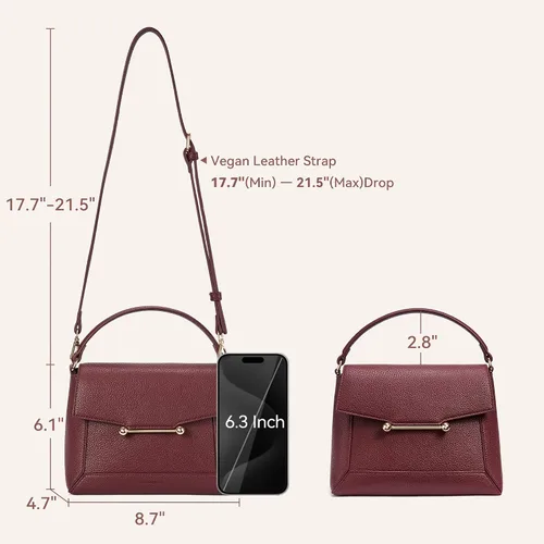 Vista 3 de BOSTANTEN Bolsos cruzados pequeños para mujer, bolso de hombro con asa superior, bolso de hombro de cuero vegano con solapa