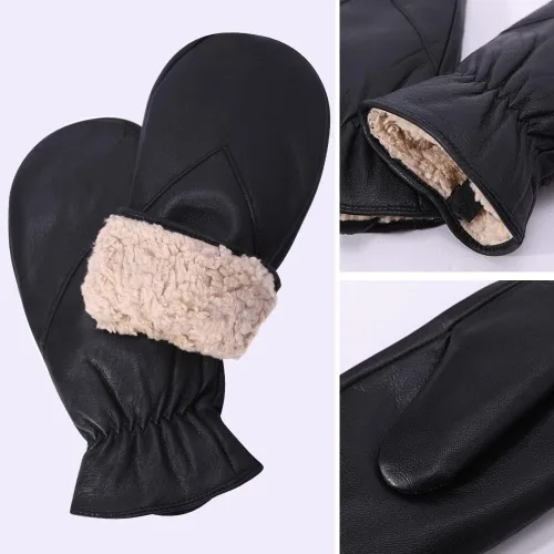 Vista 3 de Manoplas de piel de cordero cálidas para hombre con forro polar de invierno