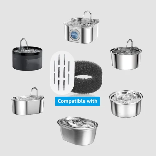 Vista 2 de Filtros de fuente de agua para gatos, paquete de 16 filtros de fuente para gatos, filtros de repuesto para fuente de agua de acero inoxidable