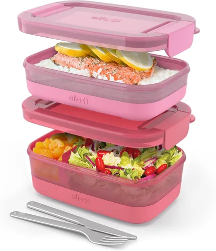 Vista 10 de Ello Juego de 2 contenedores de almacenamiento de alimentos de plástico para lonchera, tipo Bento, con tapas de plástico herméticas, a prueba