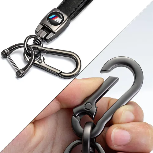 Vista 5 de Longzheyu Llavero multifuncional para automóvil y hogar, de cuero genuino negro, llavero y llavero de metal para hombres y mujeres, con giro