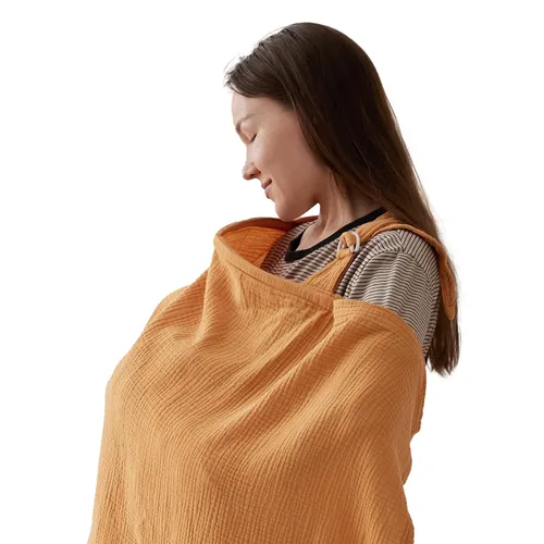 Vista 11 de TILLYOU Funda de lactancia de muselina para lactancia materna, 100% algodón transpirable con cuello de arco para mujer, azul