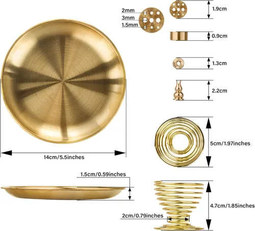 Vista 2 de ZenBless Quemador de incienso 5 en 1, soporte para palo, soporte para salvia, soporte de incienso para varillas de incienso, bobina, conos de Dorado