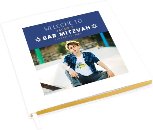 Vista 11 de Andaz Press Libro de invitados personalizado de Bar/Bat Mitzvah con detalles dorados, 120 páginas Art Deco personalizadas, álbum de fotos de tapa