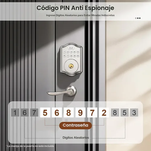 Vista 5 de 52HZ Cerradura de puerta de entrada sin llave con código, cerrojo electrónico con teclado y 2 llaves, cerraduras inteligentes para puerta principal