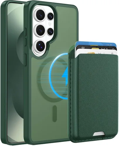 Vista 27 de Funda magnética para Samsung Galaxy S25 FE, transparente y negro con soporte para tarjetas de crédito desmontable, compatible con MagSafe, ajuste