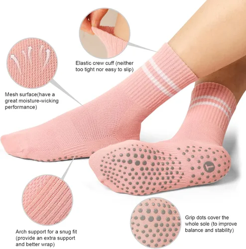 Vista 2 de Toes Home Calcetines de agarre para mujer, calcetines antideslizantes para pilates, yoga, calcetines para barre hospital, entrenamiento, calcetines