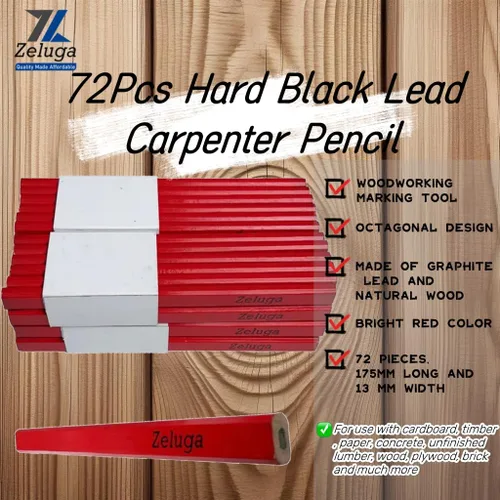 Vista 5 de Zeluga 23-273 72 lápices de carpintero, herramientas octogonales de marcado plano octogonal de 7 pulgadas, plomo negro duro para construcción