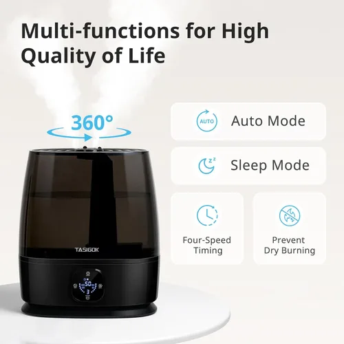 Vista 6 de Humidificadores para dormitorio y hogar, humidificador de aire de niebla fría y cálida de 6 L para habitación grande, guardería, 50 horas, fácil