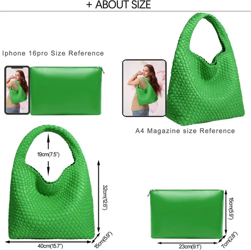 Vista 4 de Bolso de mano de mujer con asa superior de cuero vegano tejido a mano, bolso de hombro de moda, bolso bandolera con bolsa para todos los estilos