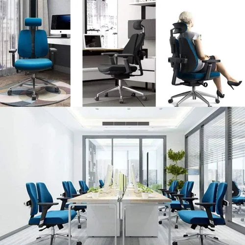 Vista 2 de Silla de computadora creativa Silla ergonómica de columna vertebral Silla de oficina de malla con cintura simple (azul)