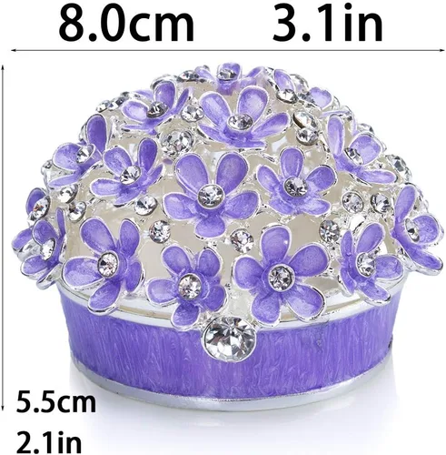 Vista 2 de YU FENG Cajas de baratijas con bisagras de 3 pulgadas con cristal esmaltado morado Forget Me Not Flower Butterfly Barinket Joyero para mujeres