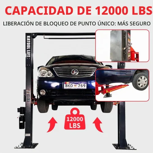 Vista 2 de KATOOL - Elevación de bloqueo de un solo punto, capacidad de elevación de 12000 libras, 4.0 HP, 2/dos postes, elevación automotriz, elevador de auto