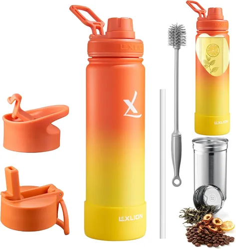 Vista 4 de Lexlion Botella de agua de 14 onzas, de acero inoxidable con aislamiento de triple pared, resistente al olor y a la tensión, botella reutilizable, 1