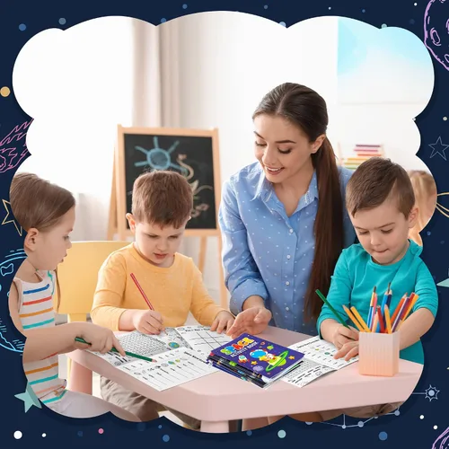 Vista 7 de Juego de libros de actividades espaciales a granel para niños Space Theme Drawing Booklet with Mazes Word Search Word Scramble Games for Birthday