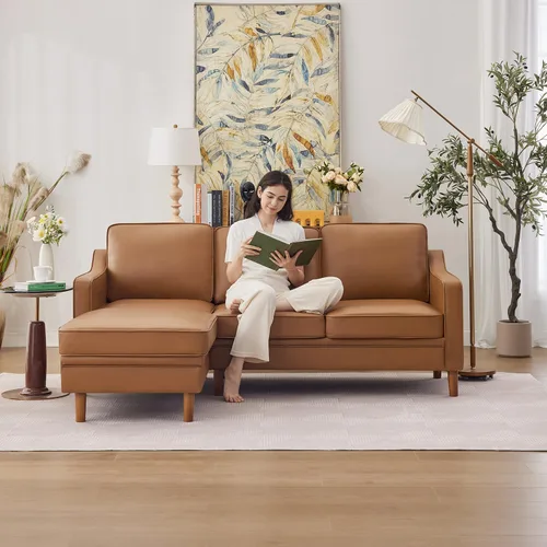 Vista 51 de Kingfun Sofá en Forma de L de 88", Sofá Seccional de Chenilla, Sofás Modernos de Mediados de Siglo con Marco de Madera Maciza para Sala de Estar
