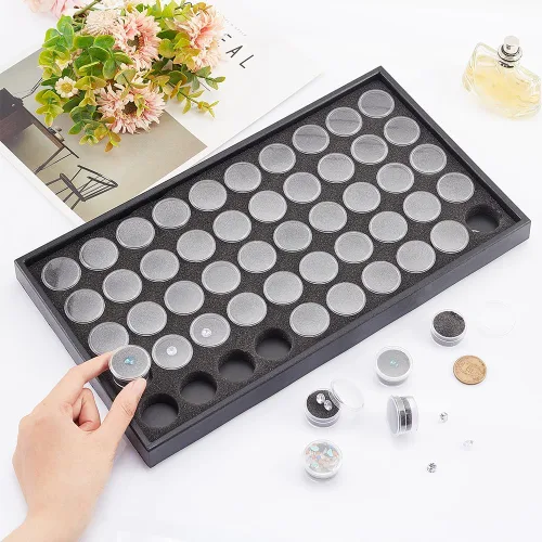 Vista 3 de PH PandaHall Caja de almacenamiento de 50 gemas con diamantes de imitación, pequeños recipientes redondos de plástico, contenedor organizador