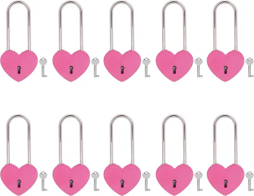 Vista 20 de 2 candados de corazón con candado de amor, corazón azul con llave para los amantes de la boda, día de San Valentín, aniversario, viajes (con llave)