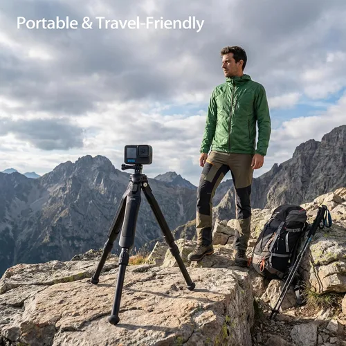 Vista 6 de Zeadio Trípode de cámara ajustable, trípode portátil de viaje de aluminio de mesa, altura ajustable de 3 etapas, capacidad de carga de 11.0 lbs