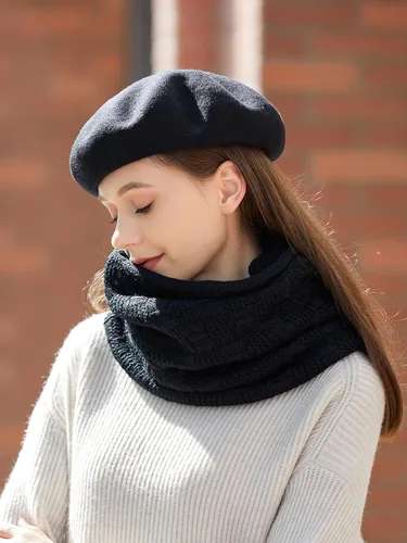 Vista 17 de INOGIH Boina francesa de mezcla de lana para mujer, gorro sólido elástico, boina cálida de invierno