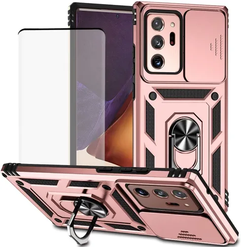 Vista 8 de Funda para Galaxy Note 20 Ultra, Samsung Note 20 Ultra SM-N986U con protector de pantalla de vidrio templado y cubierta de cámara deslizante, Oro