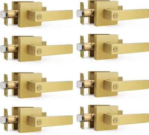 Vista 19 de Gobrico 1 paquete de manijas cuadradas de privacidad para puerta en acabado negro mate, manijas interiores sin llave, reversibles para puertas