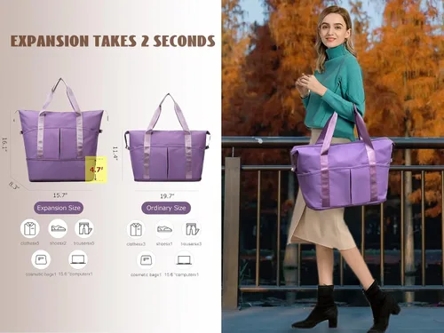 Vista 4 de Bolsa de lona expandible, bolsa de viaje, bolsa de gimnasio deportiva para mujeres y hombres, fin de semana, durante la noche, hospital, para llevar