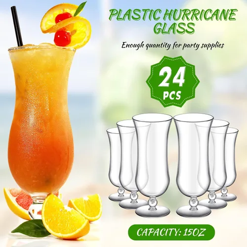 Vista 6 de Lallisa 24 vasos de plástico para huracanes de 15 onzas, resistentes a las roturas, de plástico transparente, de piña colada, vasos de cóctel
