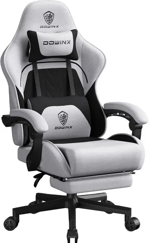 Vista 8 de Dowinx Silla de juegos de tela con cojín de resorte de bolsillo, silla de juegos de masaje con reposacabezas, silla ergonómica para computadora