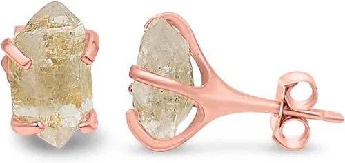 Vista 32 de Aretes de piedra preciosa natural en bruto con oro rosa sobre plata de ley 925, 6 a 0.276 in, regalo de piedra de nacimiento de calidad genuina