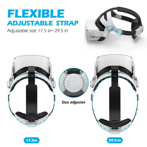 Vista 2 de YOGES Head Strap Compatible with Oculus Quest 2, Comfortable Skin-Friendly PU Surface, Adjustable & Lightweight Elite Strap Accessories, Enhanced