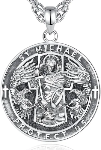 Vista 108 de Vito Collar de plata de ley 925 para mujeres y hombres, San Benito, crucifijo, Caravaca, San Cristóbal, San Judas, medalla patronal, amuleto