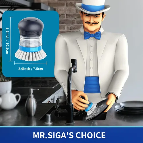 Vista 2 de MR.SIGA Cepillo dispensador de jabón, cepillo de cocina para limpiar platos, ollas, sartenes, fregaderos, paquete de 1, azul marino y azul