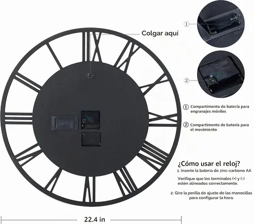 Vista 9 de Lafocuse Reloj de pared de engranaje móvil real de 23 pulgadas, reloj de pared grande de madera Steampunk para decoración de sala de estar