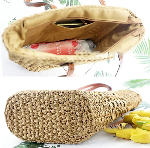 Vista 4 de Bolso Hobo de paja para mujer, bolso de hombro tejido, bolso grande para viajes de verano, playa, bolso hecho a mano